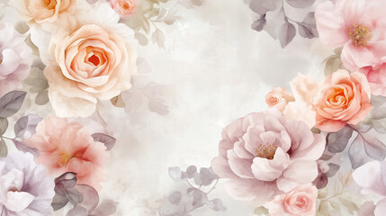 Seamless Floral Pattern of Watercolor Roses and Petals