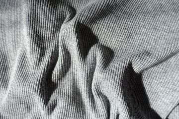Wrinkled thick heather grey rib knit fabric