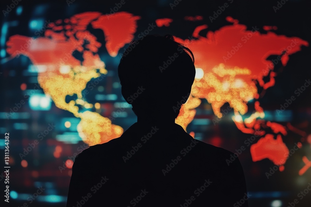 Canvas Prints a man is looking at a map on a screen