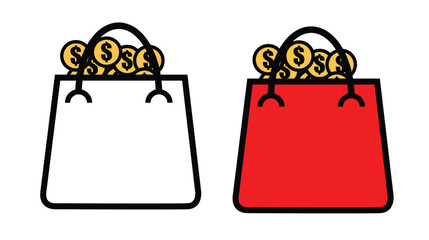 Set of Shopping Bags Filled with Dollar Coins 