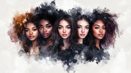 Five women, each with distinct cultural influences and unique hairstyles