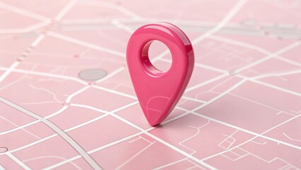 Location Pin on Map: A striking pink location pin stands out prominently on a detailed map, signifying a destination or point of interest, captured with precision and clarity.