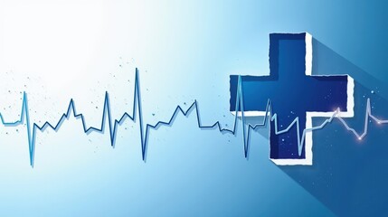 Fototapeta premium A stock illustration representing voter participation in blue and white, with smooth transitions and conceptual metaphors of a medical cross and heartbeat lines