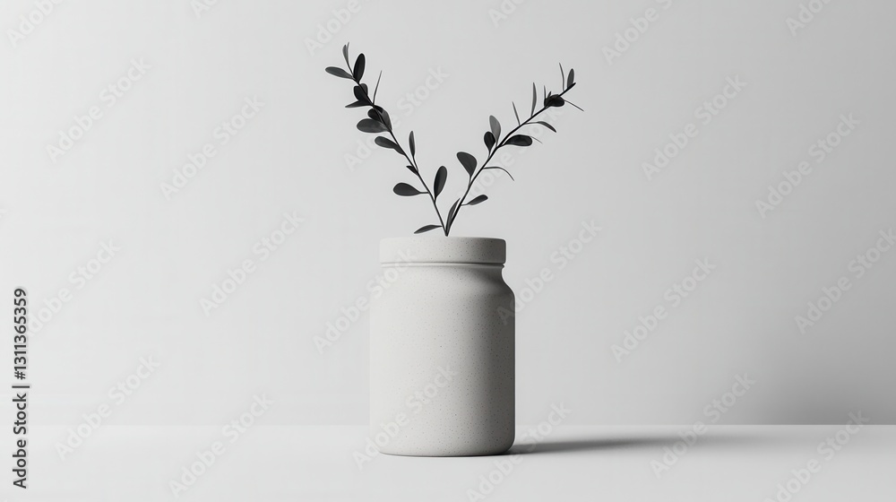 Poster minimalist black and white spice jar design featuring elegant herb branding showcasing simplicity an