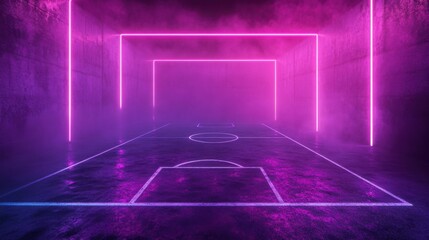 Fototapeta premium neon soccer field futuristic sports arena purple pink lighting