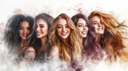 Five women, each with distinct hairstyles