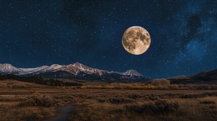 Fototapeta premium majestic full moon over snowy mountains