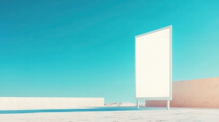 Minimalist Canvas in a Blue Sky: a captivating shot of a pristine white canvas stands tall against the boundless expanse of a vibrant blue sky. the image exudes a sense of openness and freedom.