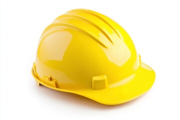 Fototapeta premium Hard hat for safety on white background. Construction helmet for builder worker. Protection equipment and headwear for engineer or foreman for safety at building site
