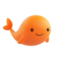 Smiling Orange Whale Figurine on White