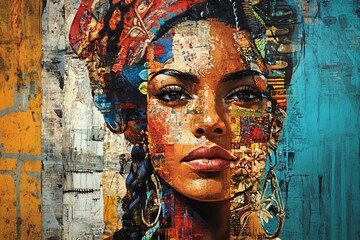 Colorful Artistic Portrait of Woman with Bold Patterns and Textures