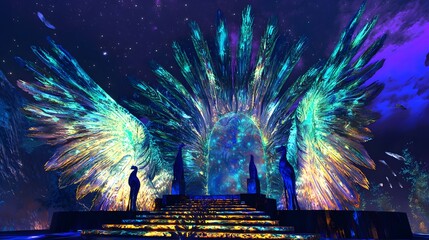 Ethereal Wings and Cosmic Landscape with Vibrant Colors and Light