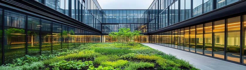 Sustainable green building with an innovative 3D facade, integrating plants and sleek glass architecture