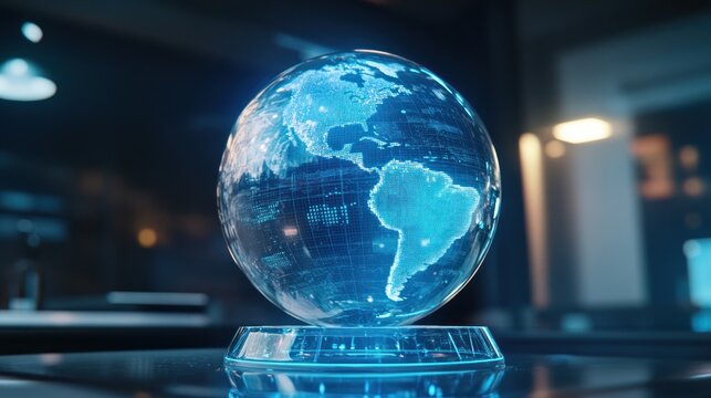 Futuristic Holographic Globe Displaying Global Data