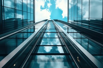 Fototapeta premium Modern Architecture with Glass Facade and Clouds