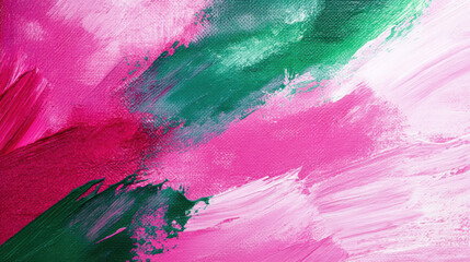 Abstract Pink and Green Acrylic Paint Strokes Canvas Background