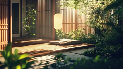 Fototapeta premium serene japanese garden patio