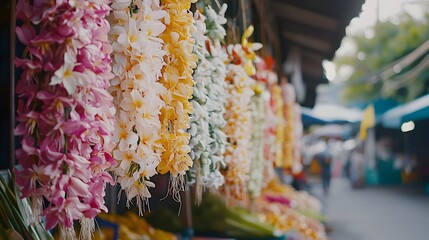 Fototapeta premium Colorful Flower Market Display with Fresh Blooms and Vibrant Colors