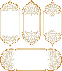 Arabic frame templates. Framework for invitation, card. Arabian, moroccan arch ornament. Arabic border. Asian pattern
