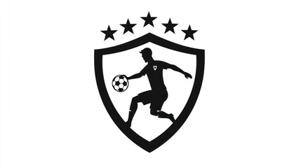 Soccer player silhouette in shield logo