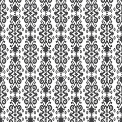 Vector illustration of a seamless floral pattern with tantuja textile print design. Flower leaves, floral bouquets, drawing illustration
