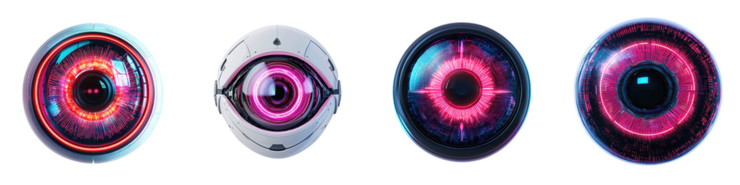 Striking Futuristic Digital Eyes Depicting Advanced Bionic Surveillance and Intelligence   Conceptual image showcasing high tech cyberpunk inspired bionic eyes with vivid neon colors