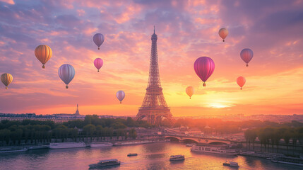 Romantic Parisian-Inspired Scene with Pastel Balloons
