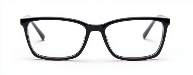 Black rectangular eyeglasses on a white background.