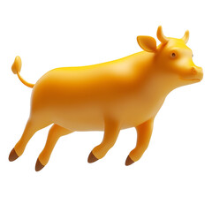 Yellow Cow Figurine on White Background