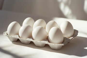 Close-up details of a fresh eggs resting on a smooth marble countertop with soft natural light..
