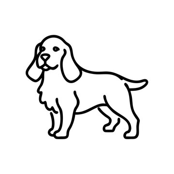 Dog cocker-spaniel icon standing upright, showcasing cuteness and loyalty, black outline, modern design
