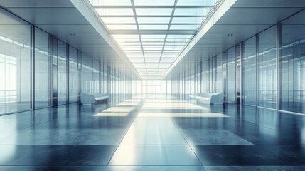 Obraz premium modern office building corridor with glass walls and skylight