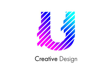 Letter U Logo made of Lines in purple and blue colors. U lines letter logo icon