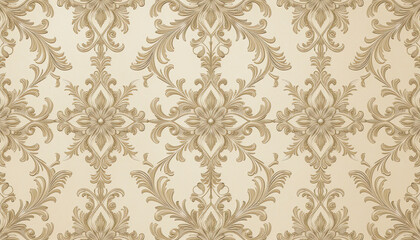Regal Baroque Ornament: Luxurious Gold Damask Patterns on an Elegant Beige Background for a Timeless and Sophisticated Decorative Design with Classic Symmetry