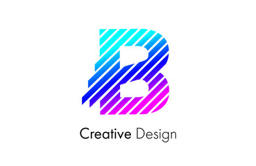Letter B Logo made of Lines in purple and blue colors. B lines letter logo icon