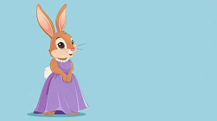 Cartoon rabbit in purple dress full length view