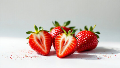 Juicy Strawberries with a Halved View