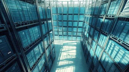 Modern data center servers stacked, technology, storage, cloud computing, data processing, hosting