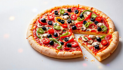 Delicious Veggie Pizza with a Slice Removed