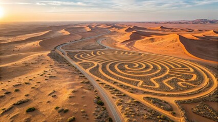 Naklejka premium A mesmerizing maze formed by the natural undulations of sand dunes in a vast desert. 