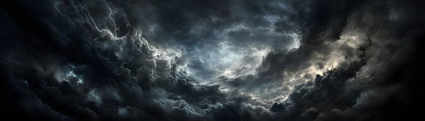 Dark Storm Clouds Swirling With Lightning Flashes