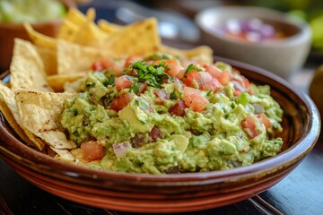 Guacamole with vegetables in a plate on a table in a cafe
