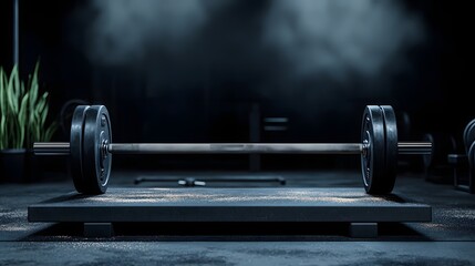 Close-Up View of a Barbell on a Weightlifting Platform in a Modern Gym Setting