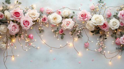 Romantic Floral Border with Cascading Pink and White Blooms