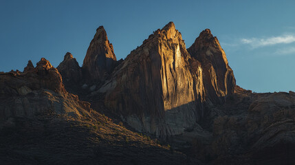 Naklejka premium Majestic rock formations illuminated by last light of sunset