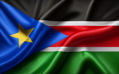 Obraz premium South Sudan National Flag Illustration in close up, Part 3
