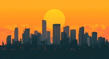 Fototapeta premium Silhouetted city skyline at sunset