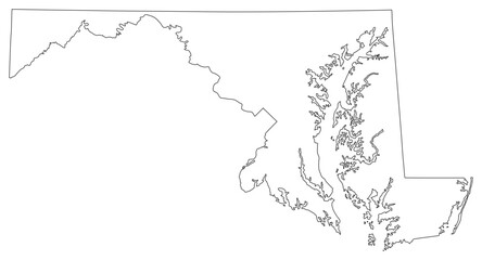 Maryland state outline map in black color