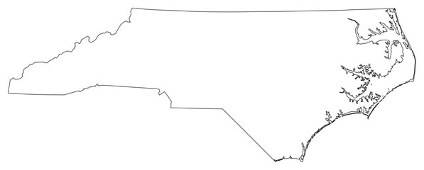 North Carolina state outline map in black color