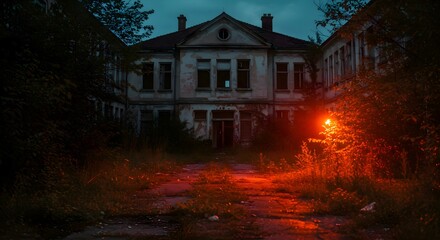 Old Building Whispers of Time Abandoned Mansion in Twilight